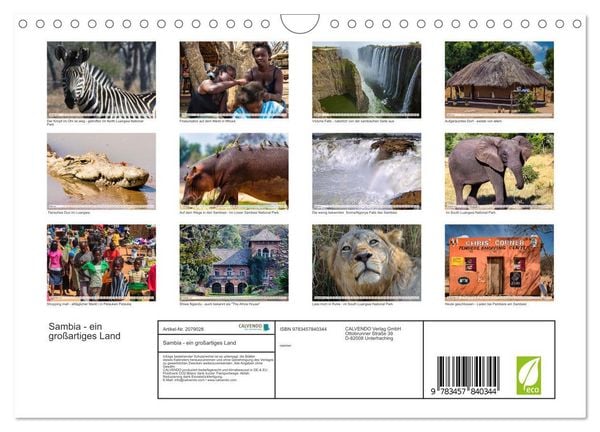 Produktbild: Sambia - ein gro&szlig;artiges Land (Wandkalender 2026 DIN A4 quer), CALVENDO Monatskalender