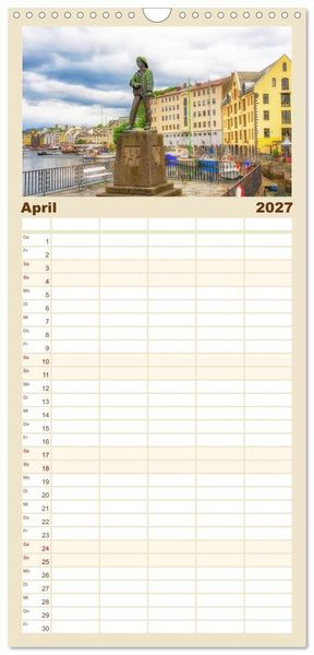 Produktbild: Familienplaner 2027 - Norwegens K&uuml;stenst&auml;dte mit 5 Spalten (Wandkalender, 21 x 45 cm) CALVENDO