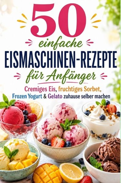 Produktbild: 50 einfache Eismaschinen-Rezepte f&uuml;r Anf&auml;nger Cremiges Eis, fruchtiges Sorbet, Frozen Yogurt & Gelato zuhause selber machen