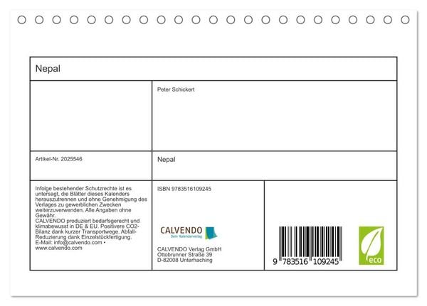 Produktbild: Nepal (Tischkalender 2026 DIN A5 quer), CALVENDO Monatskalender