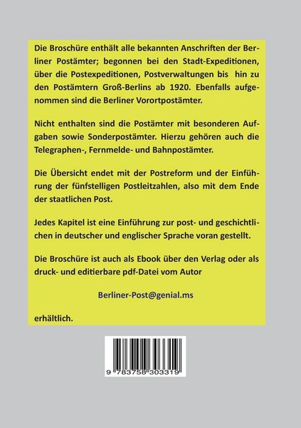 Produktbild: Die Berliner Post&auml;mter von 1850 bis 1993