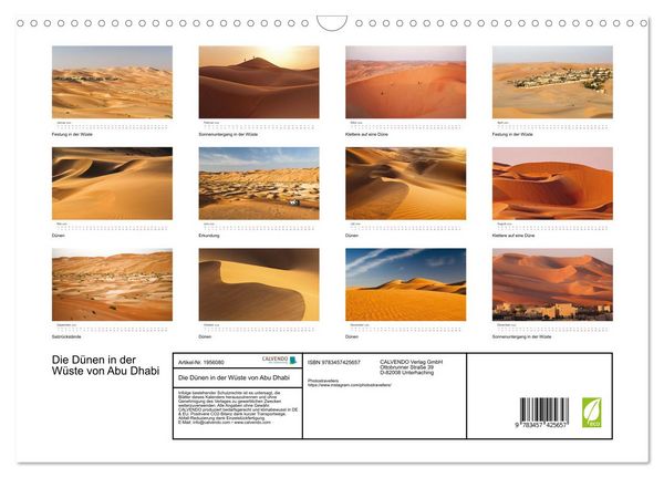 Produktbild: Die D&uuml;nen in der W&uuml;ste von Abu Dhabi (Wandkalender 2026 DIN A3 quer), CALVENDO Monatskalender