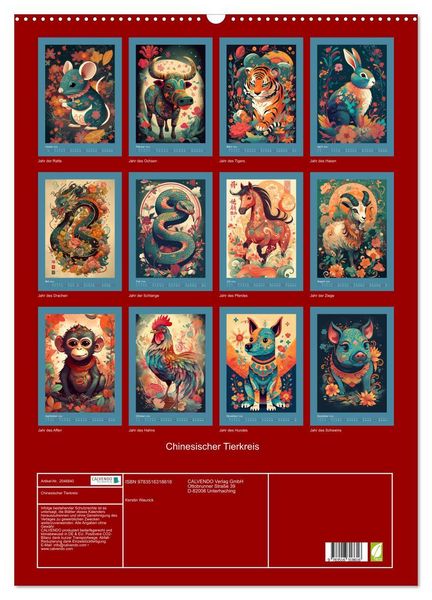 Produktbild: Chinesischer Tierkreis (Wandkalender 2026 DIN A2 hoch), CALVENDO Monatskalender