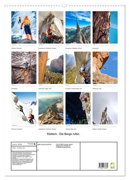 Produktbild: Klettern - Die Berge rufen. (Wandkalender 2026 DIN A2 hoch), CALVENDO Monatskalender