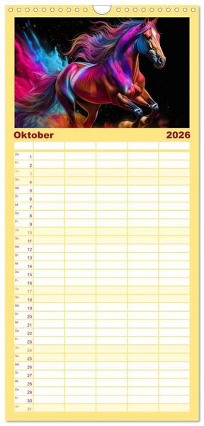 Produktbild: Familienplaner 2026 - Pferde im Farbenrausch mit 5 Spalten (Wandkalender, 21 x 45 cm) CALVENDO
