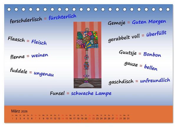 Produktbild: De Hessisch-Kalenner - hessisch babbele lerne in aam Johr (Tischkalender 2026 DIN A5 quer), CALVENDO Monatskalender