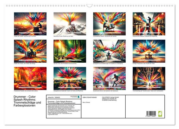 Produktbild: Drummer - Color Splash Rhythms: Trommelschl&auml;ge und Farbexplosionen (Wandkalender 2026 DIN A2 quer), CALVENDO Monatskalender