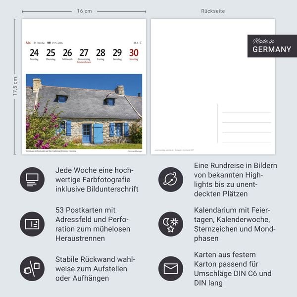 Produktbild: Bretagne & Normandie Sehnsuchtskalender 2027 - Wochenkalender mit 53 Postkarten
