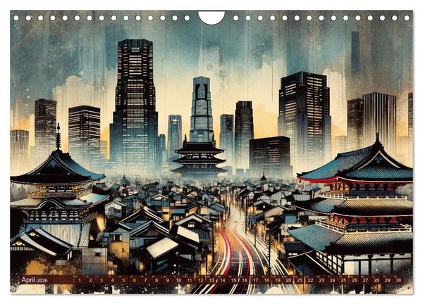 Produktbild: Von New York bis Tokio - Ein KI-Kalender f&uuml;r Weltenbummler (Wandkalender 2026 DIN A4 quer), CALVENDO Monatskalender