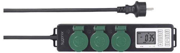 Produktbild: Sygonix SY-6786454 Gartensteckdose mit Zeitschaltuhr 3fach Schwarz, Gr&uuml;n Schutzkontakt 1St.