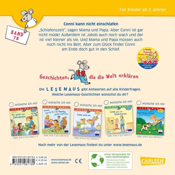 Produktbild: LESEMAUS 78: Conni kann nicht einschlafen