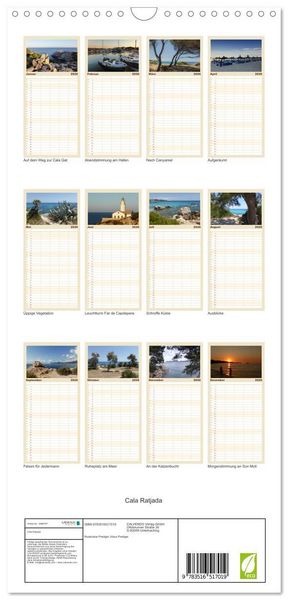 Produktbild: Familienplaner 2026 - Cala Ratjada mit 5 Spalten (Wandkalender, 21 x 45 cm) CALVENDO