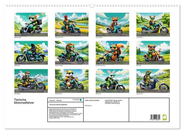 Produktbild: Tierische Motorradfahrer (Wandkalender 2026 DIN A2 quer), CALVENDO Monatskalender