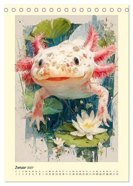 Produktbild: Axolotl im Licht. Lurche zwischen Bl&uuml;ten, Pflanzen und Fantasie (Tischkalender 2027 DIN A5 hoch), CALVENDO Monatskalender