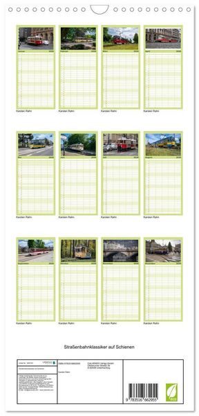 Produktbild: Familienplaner 2026 - Stra&szlig;enbahnklassiker auf Schienen mit 5 Spalten (Wandkalender, 21 x 45 cm) CALVENDO