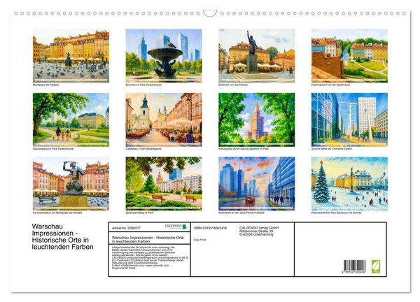 Produktbild: Warschau Impressionen - Historische Orte in leuchtenden Farben (Wandkalender 2026 DIN A2 quer), CALVENDO Monatskalender