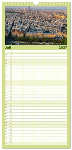 Produktbild: Familienplaner 2027 - Bonjour Paris mit 5 Spalten (Wandkalender, 21 x 45 cm) CALVENDO