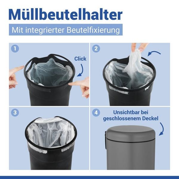 Produktbild: Kosmetik Treteimer Mod. Leman Grau Matt 5L, mit herausnehmbarem Einsatz