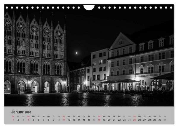Produktbild: Hansestadt Stralsund bei Nacht (mit GPS-Koordinaten) (Wandkalender 2026 DIN A4 quer), CALVENDO Monatskalender