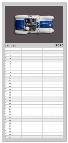 Produktbild: Familienplaner 2026 - Two-Seater Racing Cars 1950-1960 mit 5 Spalten (Wandkalender, 21 x 45 cm) CALVENDO