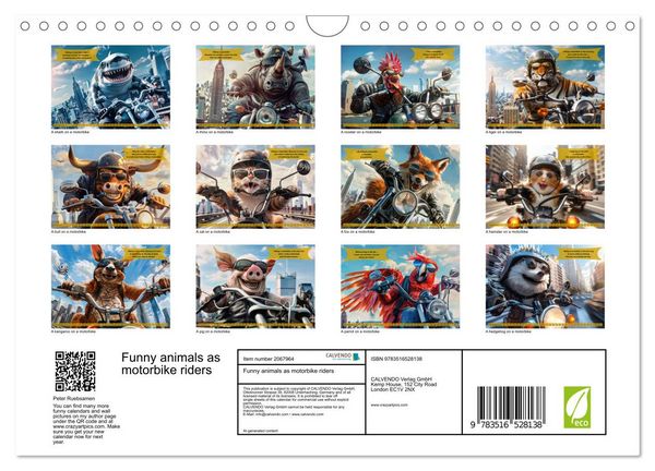 Produktbild: Funny animals as motorbike riders (Wall Calendar 2026 DIN A4 landscape), CALVENDO 12 Month Wall Calendar
