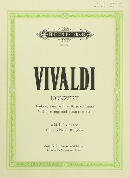 Produktbild: Konzert f&uuml;r Violine, Streicher und Basso continuo a-Moll op. 3 Nr. 6 RV 356