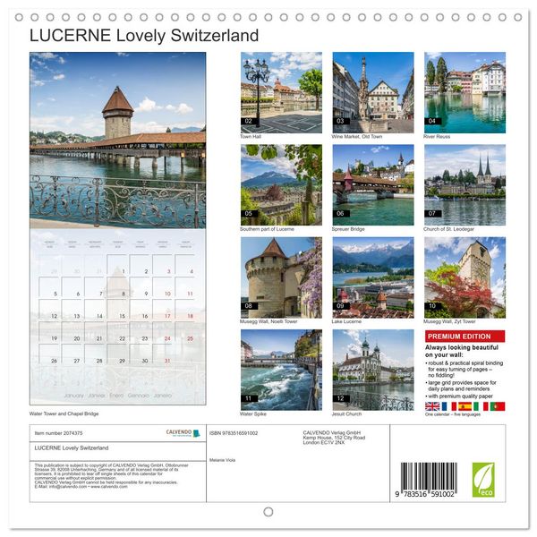 Produktbild: LUCERNE Lovely Switzerland (Wall Calendar 2026 12 &times; 12 Inch) CALVENDO 12 Month Wall Calendar