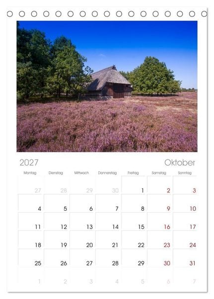Produktbild: Tischplaner 2027 - L&uuml;neburger Heide - Im Wandel der Jahreszeiten (A5 Tischkalender zum Aufstellen) CALVENDO
