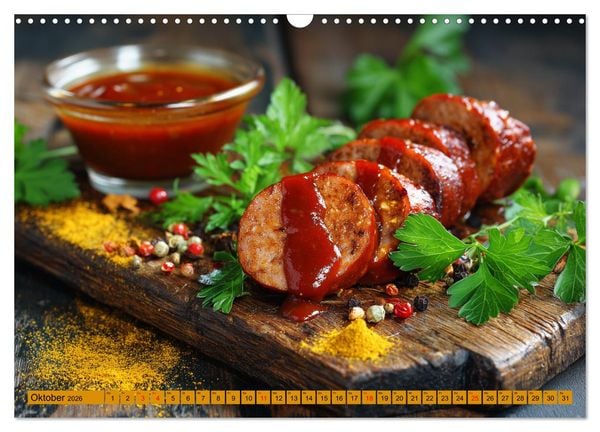 Produktbild: Currywurst Kalender - Das Berliner Kultgericht f&uuml;r Fleischliebhaber (Wandkalender 2026 DIN A3 quer), CALVENDO Monatskalender