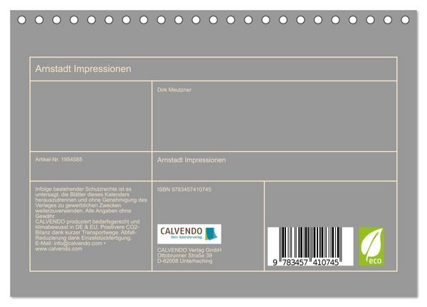 Produktbild: Arnstadt Impressionen (Tischkalender 2026 DIN A5 quer), CALVENDO Monatskalender