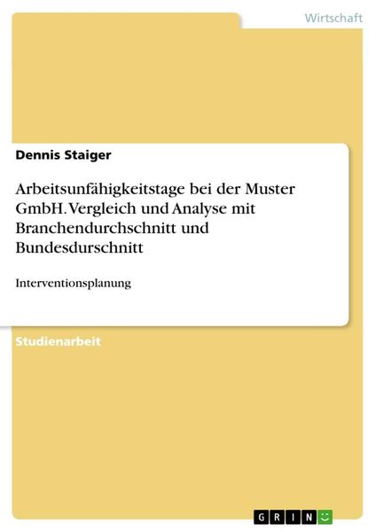 Produktbild: Arbeitsunf&auml;higkeitstage bei der Muster GmbH. Vergleich und Analyse mit Branchendurchschnitt und Bundesdurschnitt