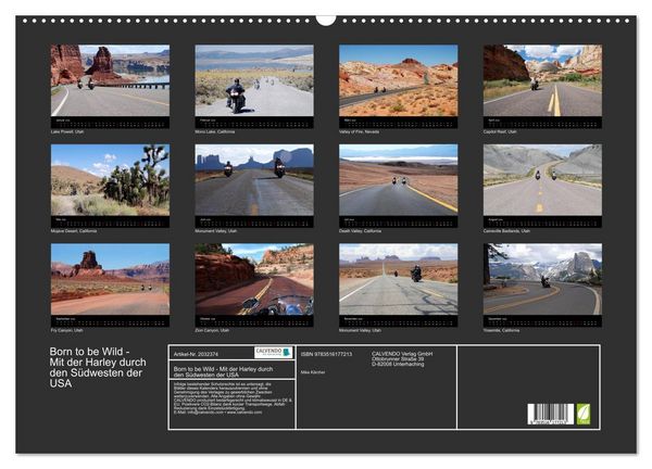 Produktbild: Born to be Wild - Mit der Harley durch den S&uuml;dwesten der USA (Wandkalender 2026 DIN A2 quer), CALVENDO Monatskalender