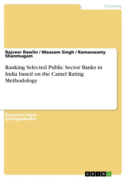 Produktbild: Ranking Selected Public Sector Banks in India based on the Camel Rating Methodology