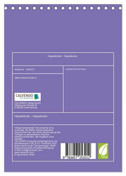 Produktbild: Hippiekinder - Hippiekultur (Tischkalender 2026 DIN A5 hoch), CALVENDO Monatskalender