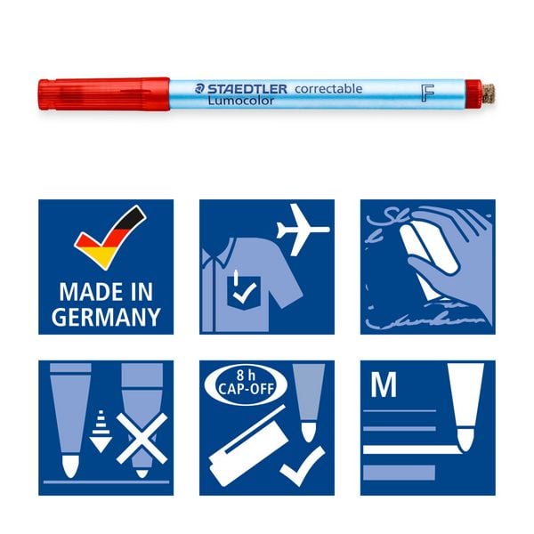 Produktbild: STAEDTLER Universalstifte Lumocolor correctable 305 trocken abwischbar, blau F, 4er Set