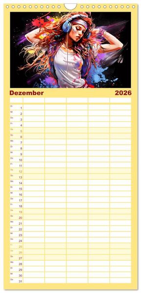 Produktbild: Familienplaner 2026 - Color Dance Art mit 5 Spalten (Wandkalender, 21 x 45 cm) CALVENDO