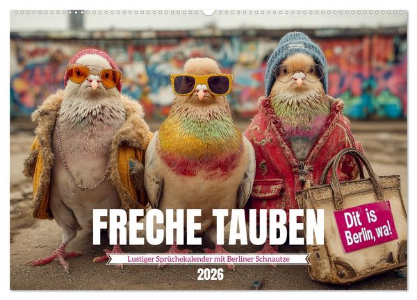 Produktbild: Freche Tauben - Lustiger Spr&uuml;chekalender mit Berliner Schnautze (Wandkalender 2026 DIN A2 quer), CALVENDO Monatskalender