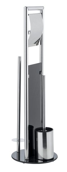 Produktbild: Stand WC-Garnitur Mod. Ravina Edelstahl gl&auml;nzend, mit integriertem Ersatzrollenhalter