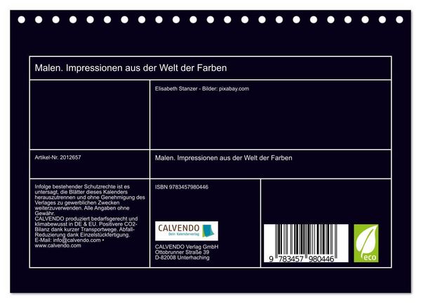 Produktbild: Malen. Impressionen aus der Welt der Farben (Tischkalender 2026 DIN A5 quer), CALVENDO Monatskalender