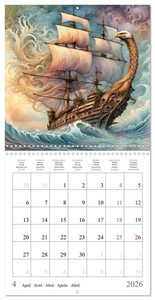 Produktbild: Voiliers-Dragons imaginaires (Calendrier mural carr&eacute; 2026 30x30 cm) Calendrier double avec une page pour vos prises de notes