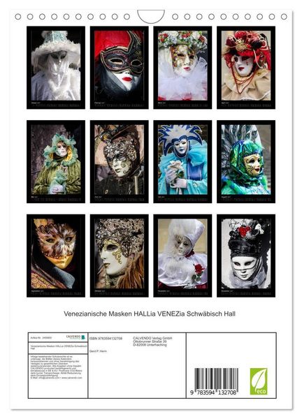 Produktbild: Venezianische Masken HALLia VENEZia Schw&auml;bisch Hall (Wandkalender 2027 DIN A4 hoch), CALVENDO Monatskalender