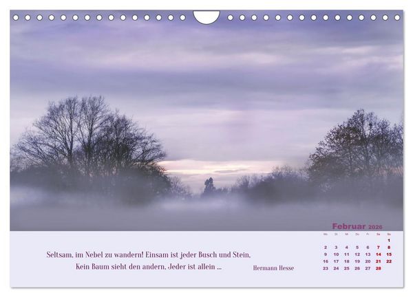 Produktbild: Nebelfarben. Ein poetischer Spaziergang (Wandkalender 2026 DIN A4 quer), CALVENDO Monatskalender