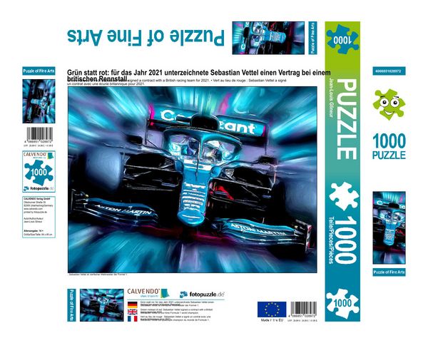 Produktbild: CALVENDO Puzzle Gr&uuml;n statt rot: f&uuml;r das Jahr 2021 unterzeichnete Sebastian Vettel einen Vertrag bei einem britischen Rennstall. | 1000 Teile Lege-Gr&ouml;&szlig;
