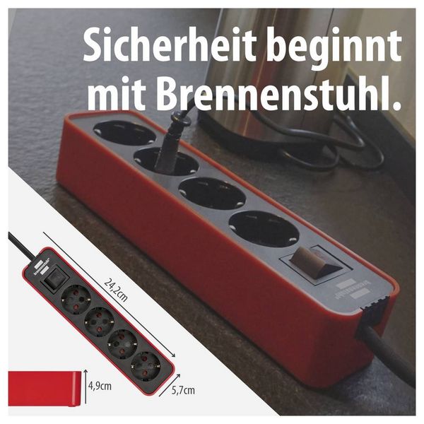 Produktbild: Brennenstuhl 1153240070 Steckdosenleiste mit Schalter 4fach Rot, Schwarz Schutzkontakt 1St.
