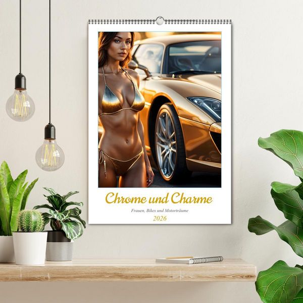 Produktbild: Chrome und Charme - Frauen, Bikes und Motortr&auml;ume (Wandkalender 2026 DIN A2 hoch), CALVENDO Monatskalender