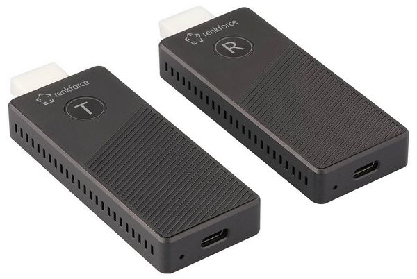 Produktbild: Renkforce RF-HDMID-500 HDMI-Funk&uuml;bertragung (Set) 30 m 5.8 GHz 3840 x 2160 Pixel Sichere Funk&uuml;bertragung