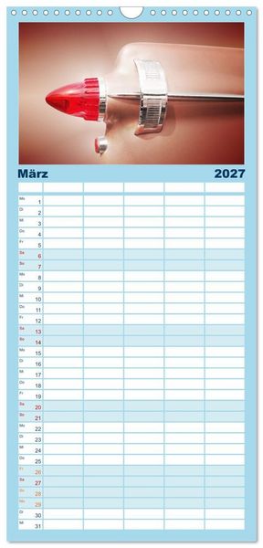 Produktbild: Familienplaner 2027 - US Klassiker Farbenfrohe Heckansichten mit 5 Spalten (Wandkalender, 21 x 45 cm) CALVENDO