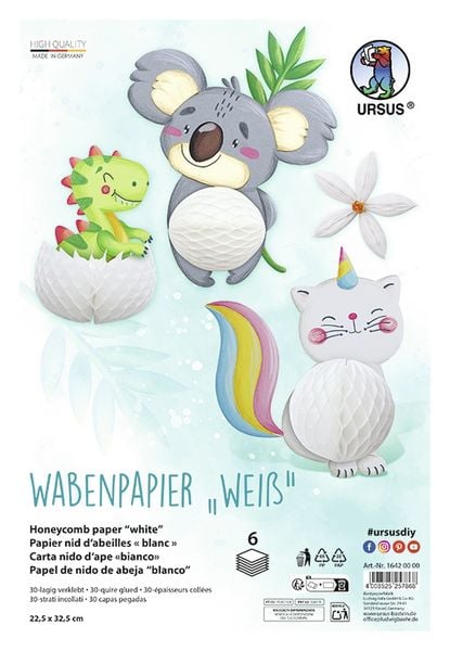 Produktbild: URSUS Basispapiere Wabenpapier Wei&szlig;, 22,5 x 32,5 cm, 6 Blatt
