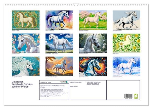 Produktbild: Lipizzaner. Kunstvolle Portr&auml;ts sch&ouml;ner Pferde (Wandkalender 2026 DIN A2 quer), CALVENDO Monatskalender