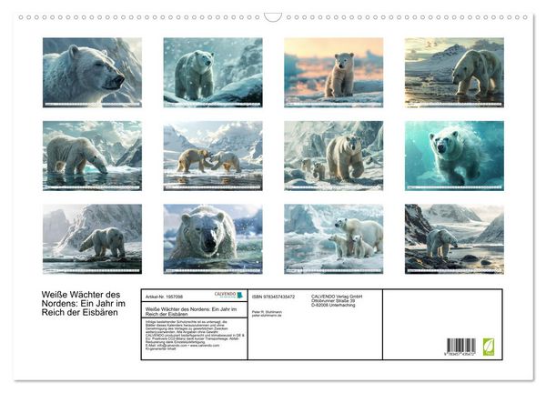 Produktbild: Wei&szlig;e W&auml;chter des Nordens: Ein Jahr im Reich der Eisb&auml;ren (Wandkalender 2026 DIN A2 quer), CALVENDO Monatskalender